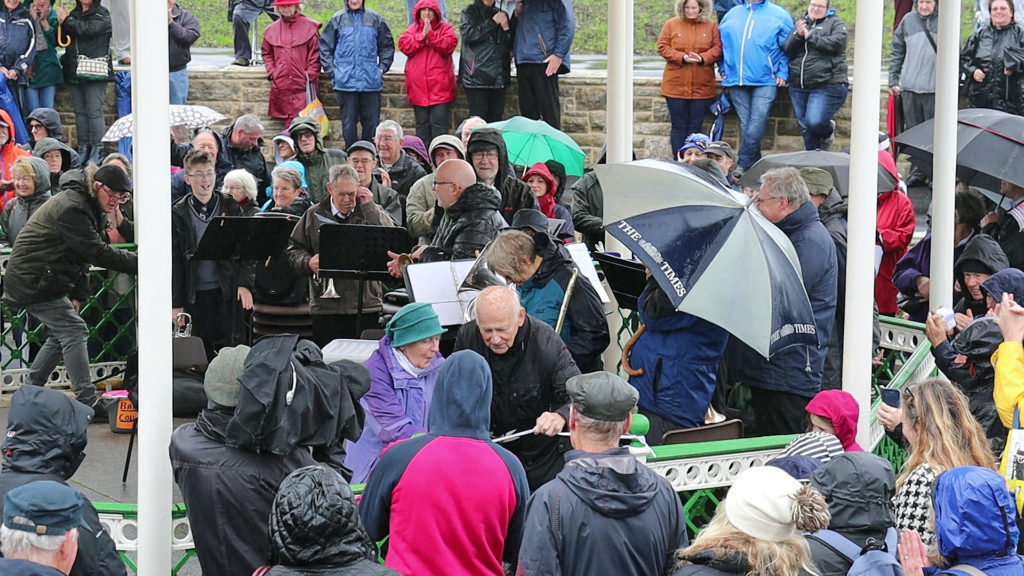Cutting the ribbon at the opening ceremony of the Swanage Bandstand