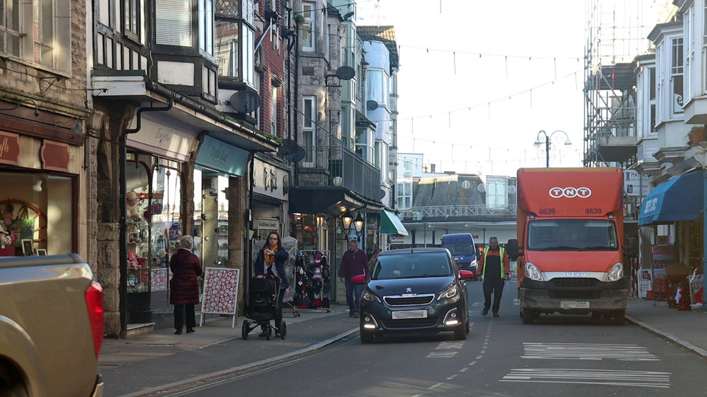 View down Institute Road with lorry in loading bay