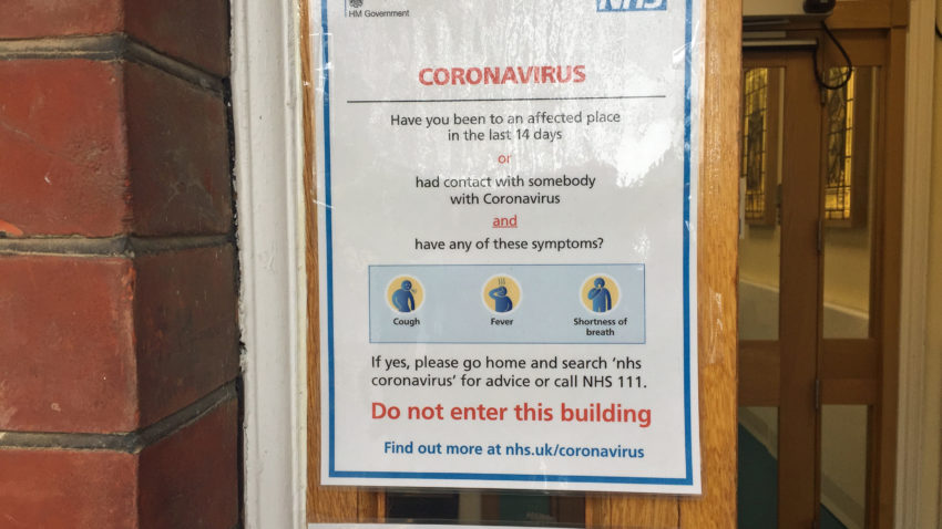 Notice about coronavirus at Swanage Community Hospital
