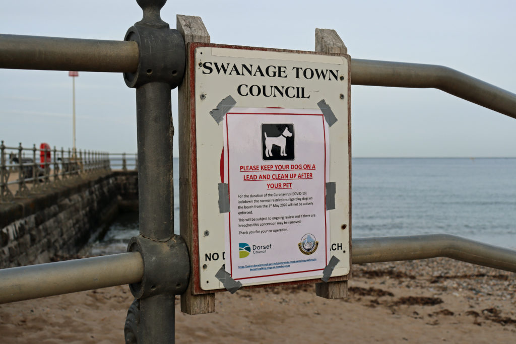 Dog notice on seafront railings