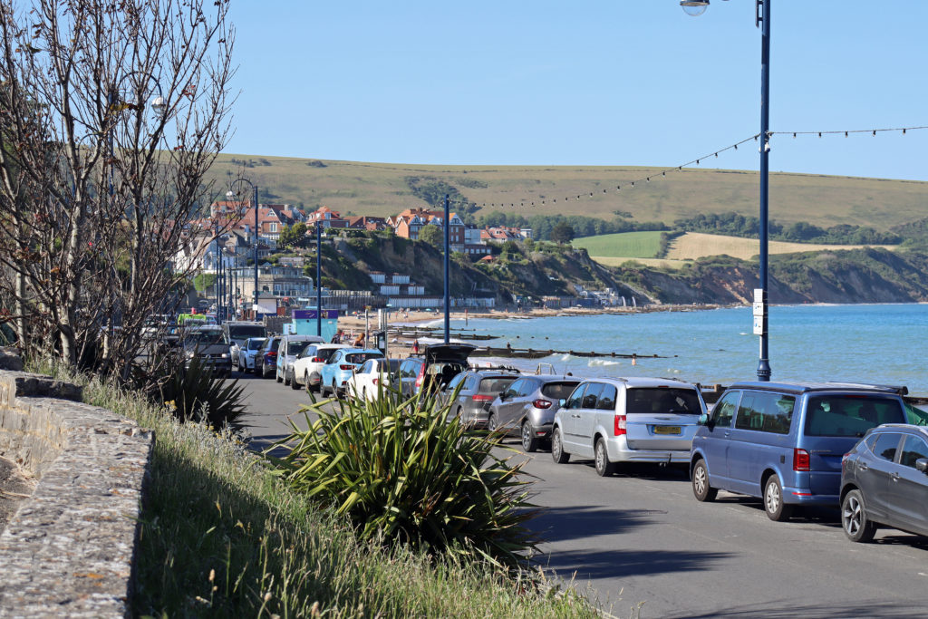 Cars parked at Swanage seafront