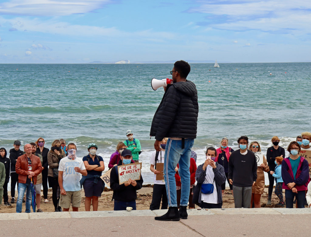 Black Lives Matter protestors on Swanage Beach