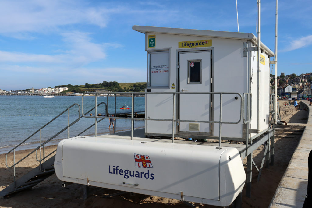 RNLI lifeguard hut on Swanage Beach