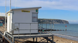 RNLI lifeguard hut on Swanage Beach