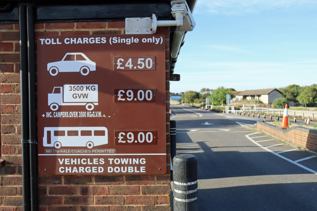 Sandbanks ferry toll charges sign