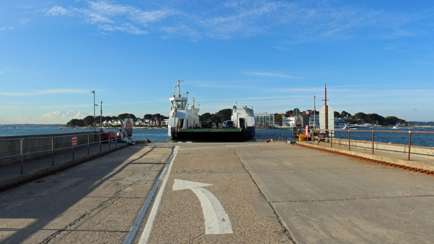 Sandbanks Ferry being prepared for a return to service