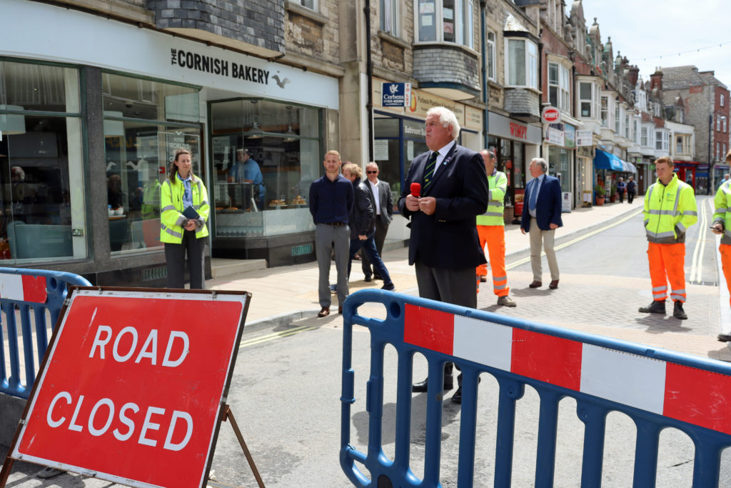 The Swanage Town Mayor, Mike Bonfield officially opens the town centre improvement works