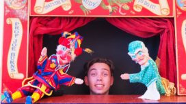 Joe Burns with his Punch and Judy show