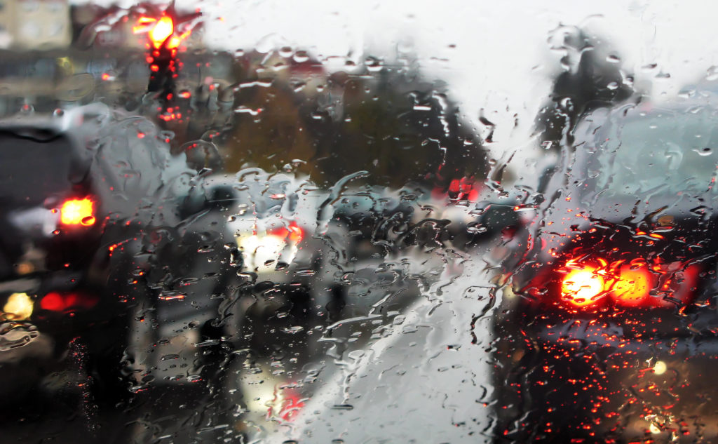 Rain on windscreen of car 