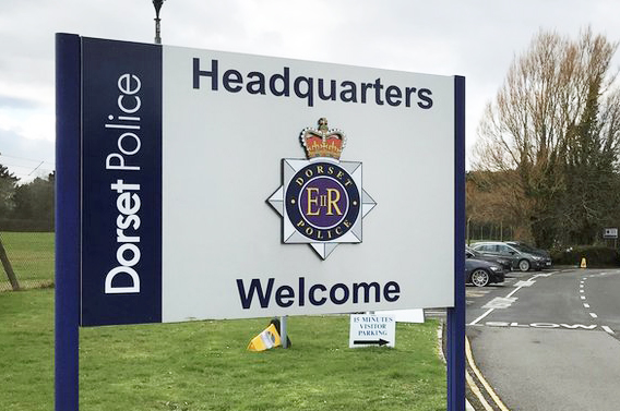 Welcome sign at Dorset Police HQ