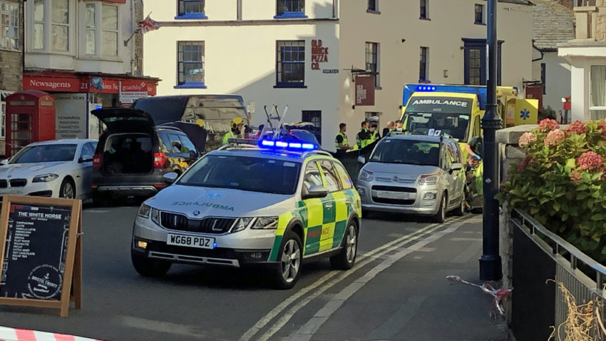 Ambulance car at Incident in high street swanage