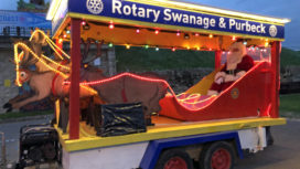 Santa on a sleigh in Swanage