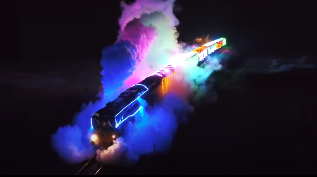 Christmas lights and steam train