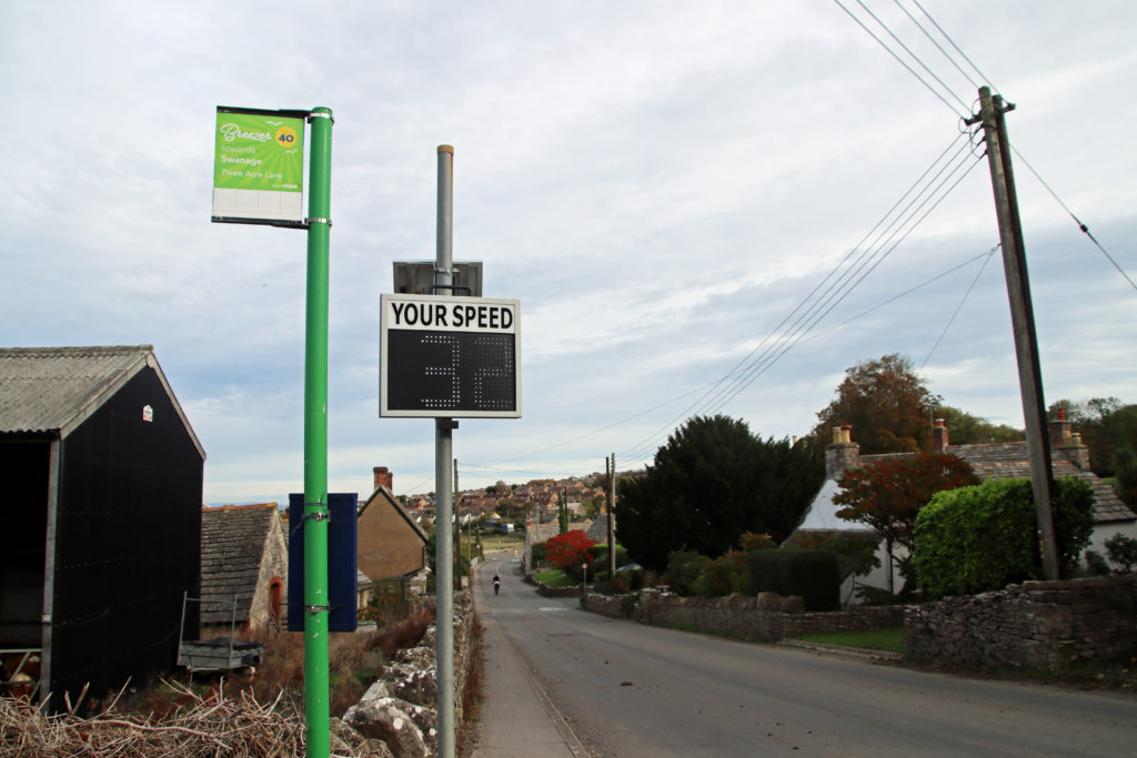 Speed sign in Langton Matravers high street
