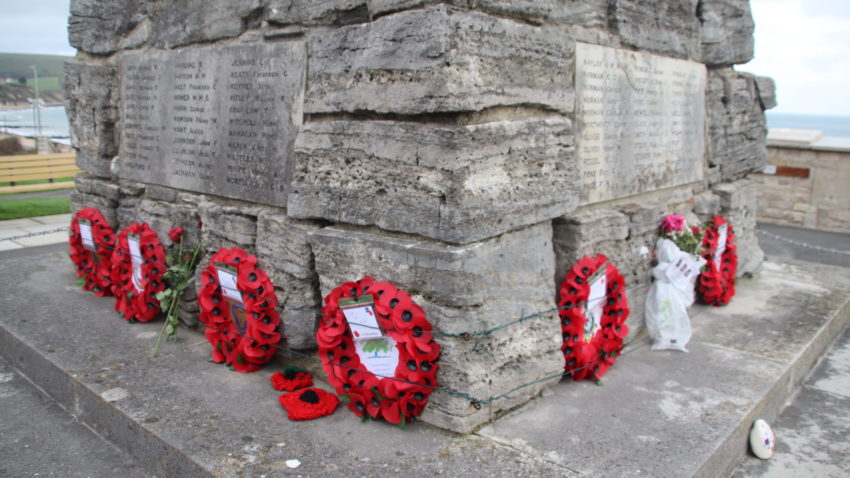Poppy wreaths at Swanage War Memorial