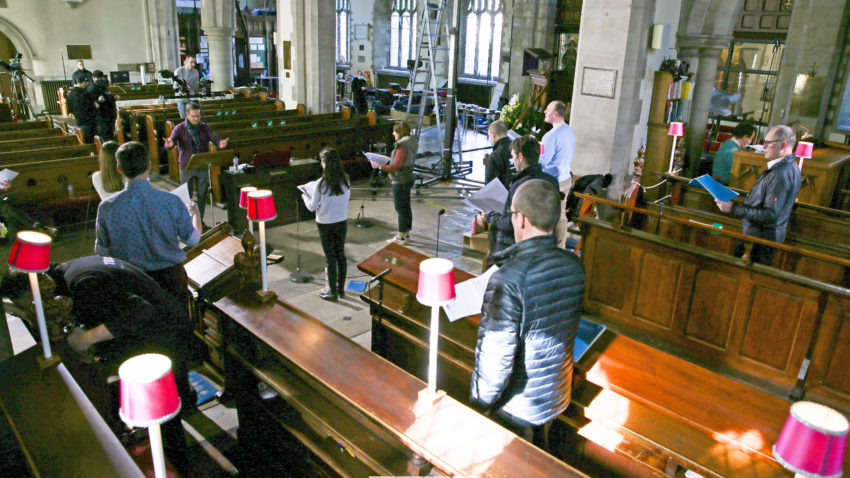 Filming taking place inside St Mary's Church Swanage