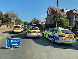 Police attend the a three car collision in Northbrook Road, Swanage