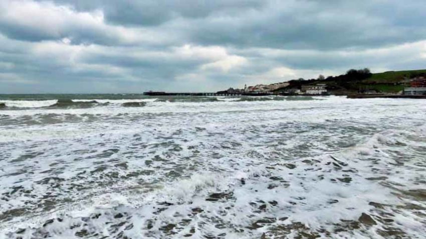 Stormy sea and waves at Swanage
