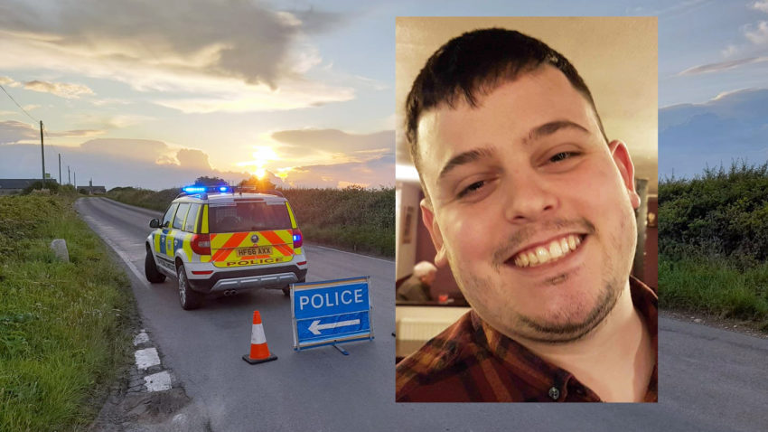 Police close road after car collision near Kingston with picture of Sam Christopher inset