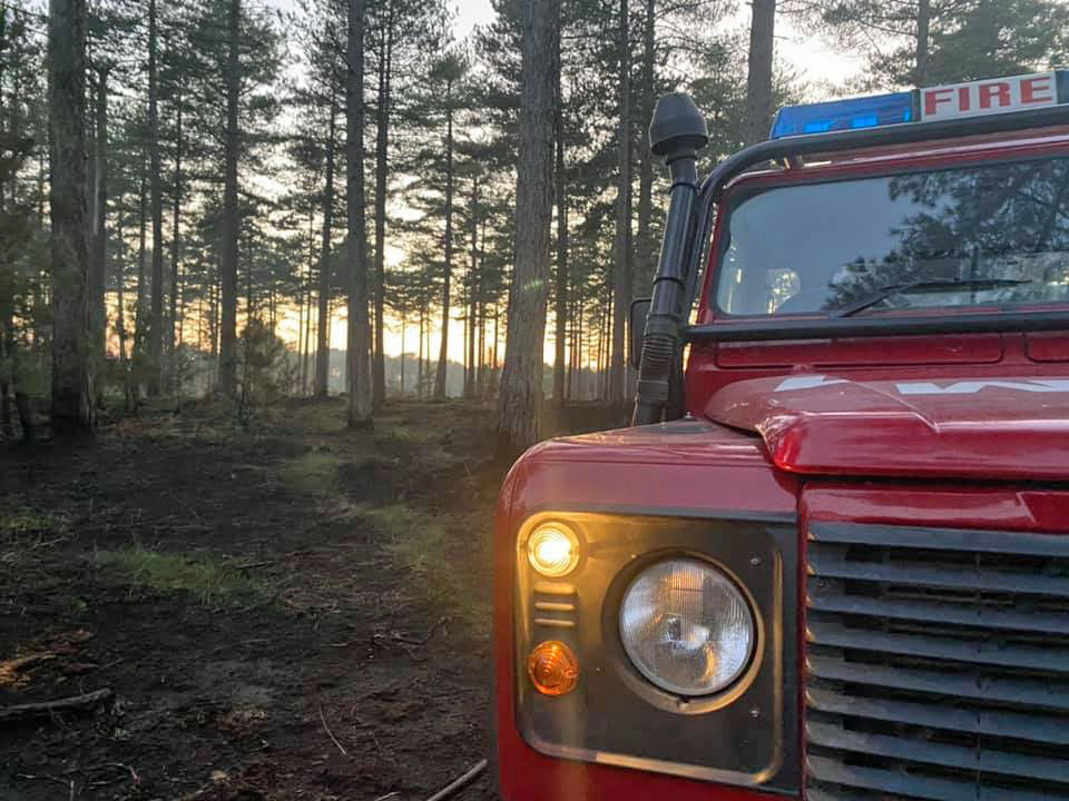 Fire in Wareham Forest being extinguished by firefighters