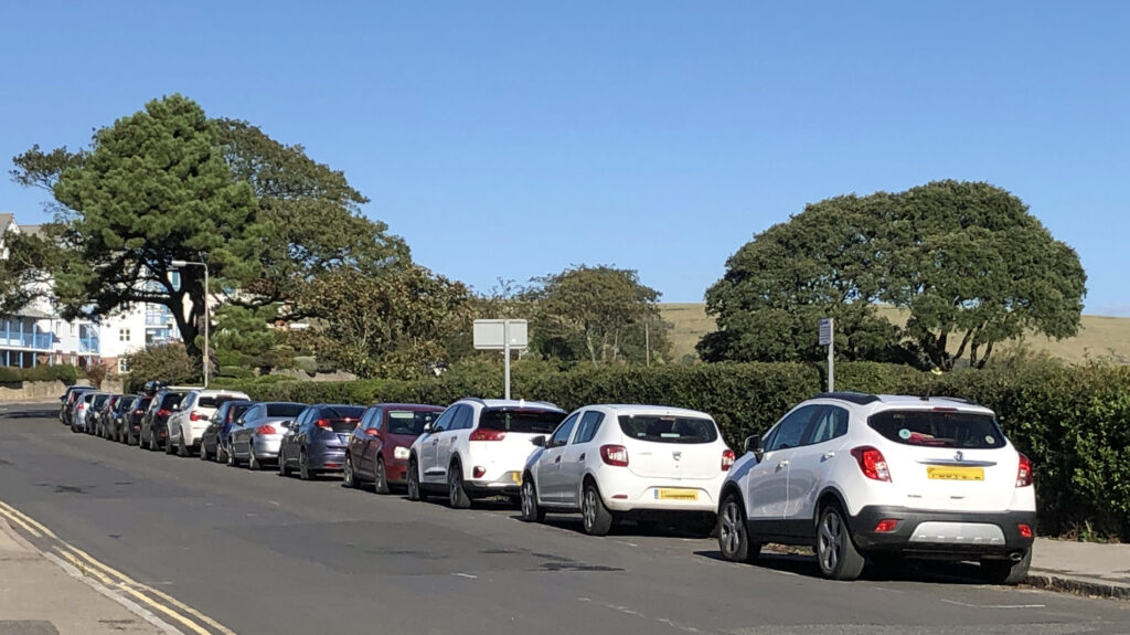Cars parked on the road in Swanage
