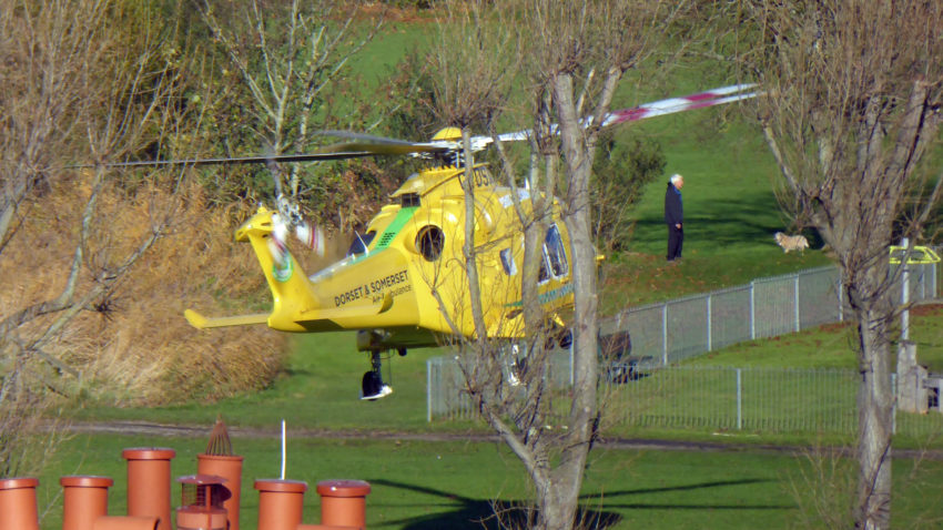 Air ambulance lands at Kind George's playing fields in Swanage