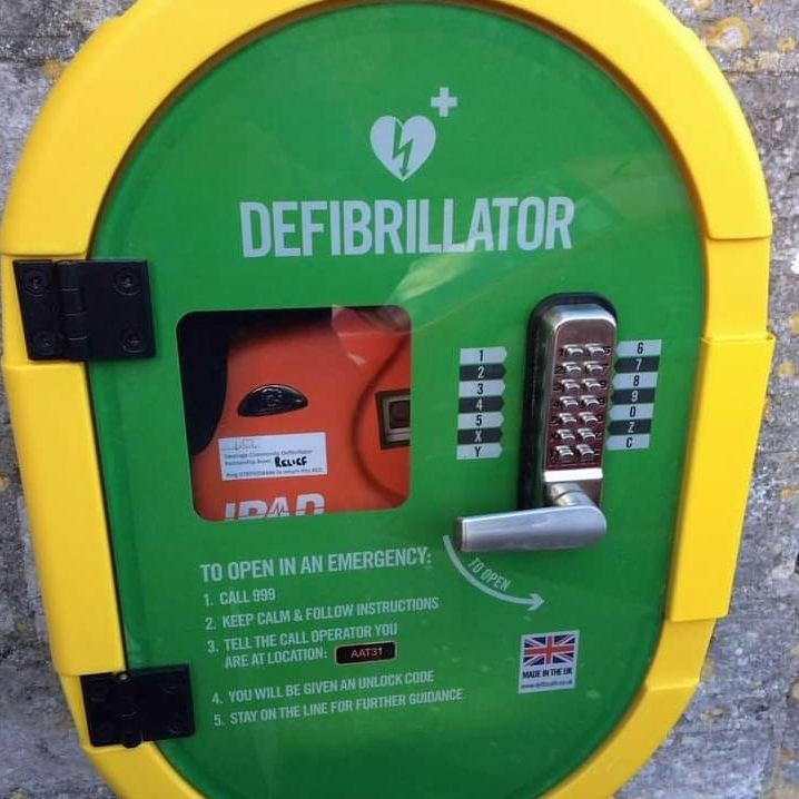 Defibrillator on wall in Swanage