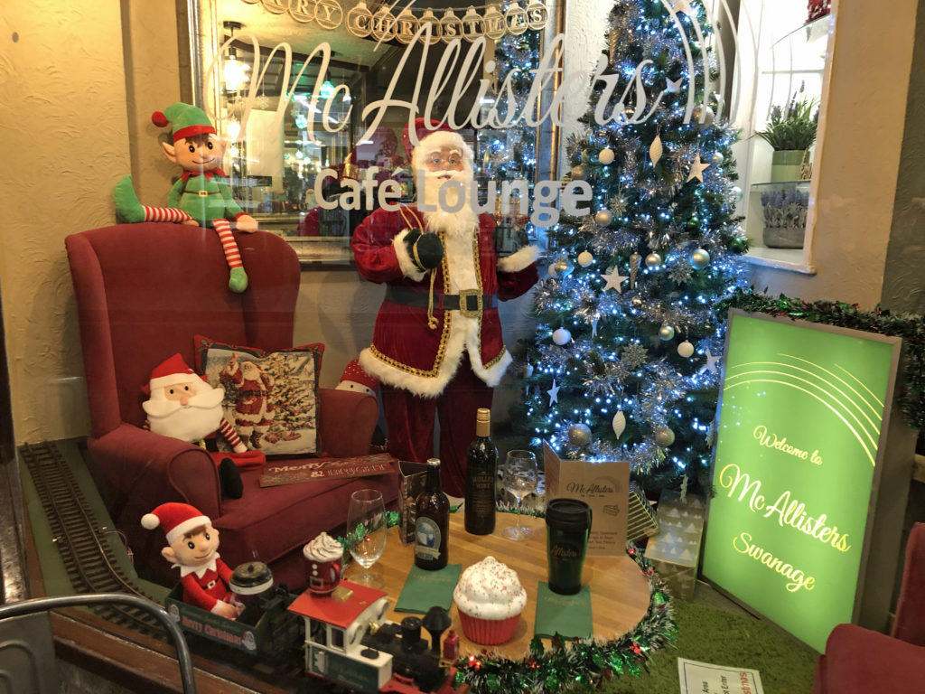Shop window with Christmas display in Swanage