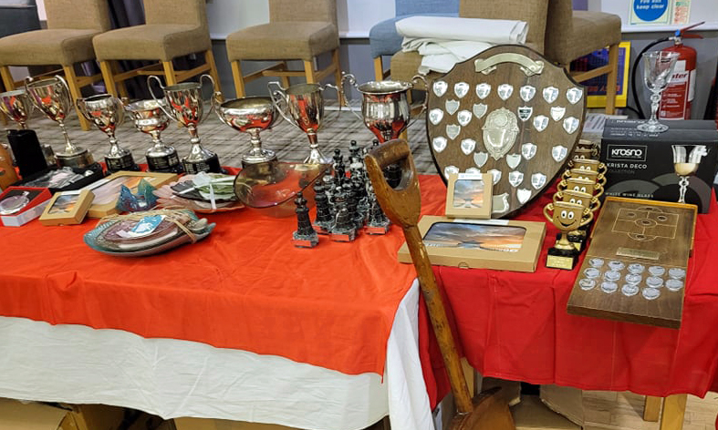 Trophys for Swanage shove hapenny finals night