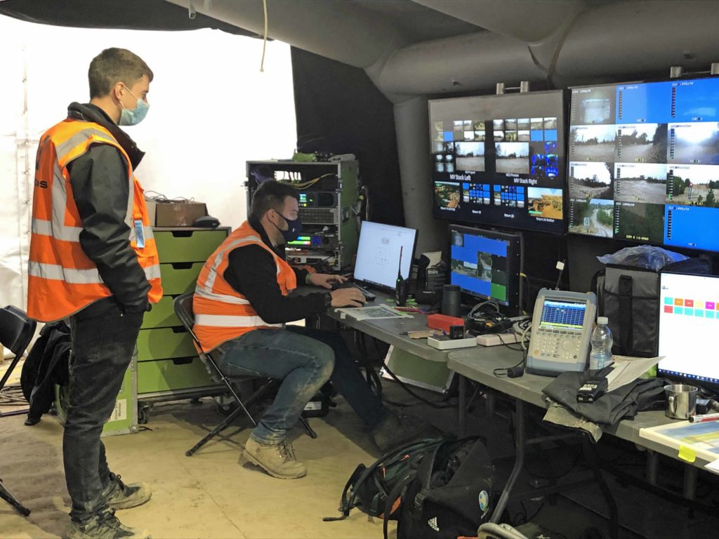 Tv gallery at Extreme E race track at Bovington