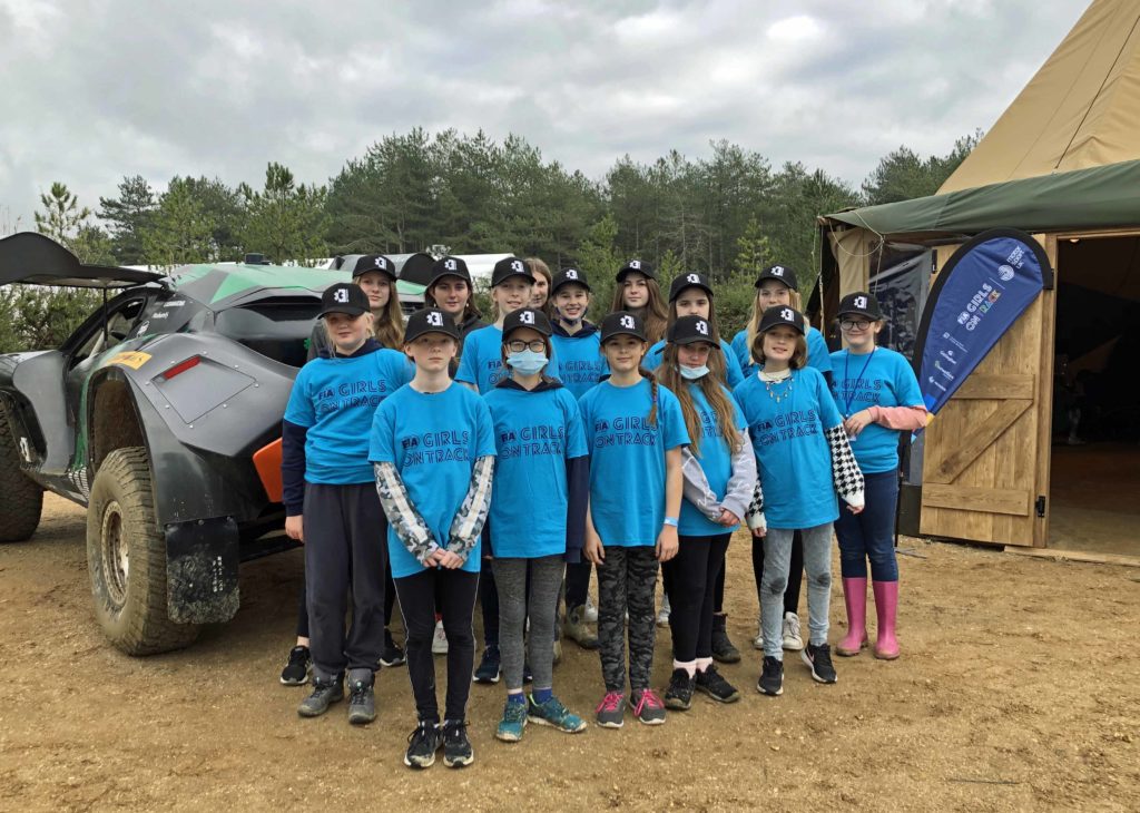 Swanage School students at Extreme E race track at Bovington