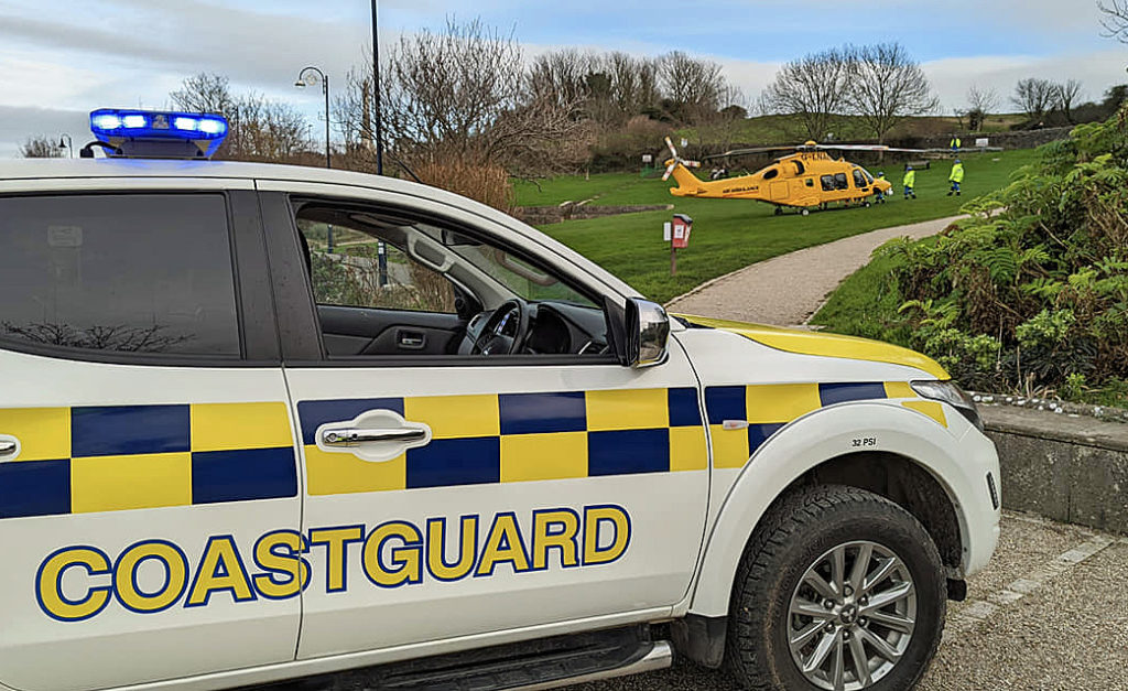 Coastguard vehicle and Air ambulance at Prince Albert Gardens