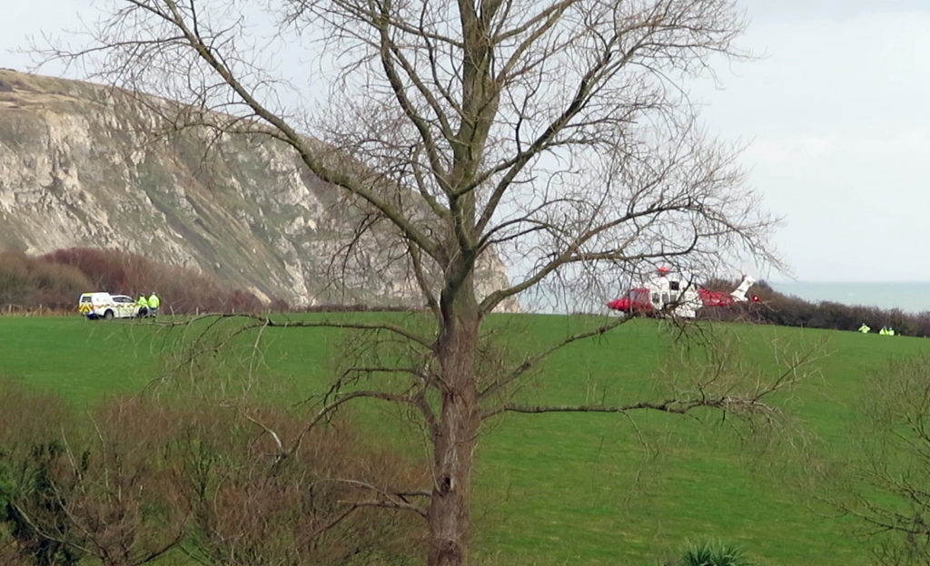 Coastguard helicopter and vehicle in North Swanage