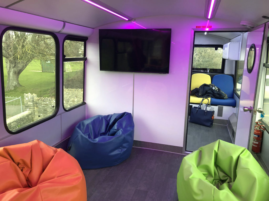 inside the bus at the Official launch of the Willdoes bus