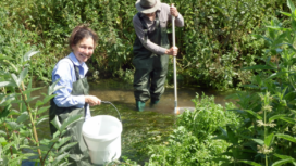 Two people Riverfly monitoring