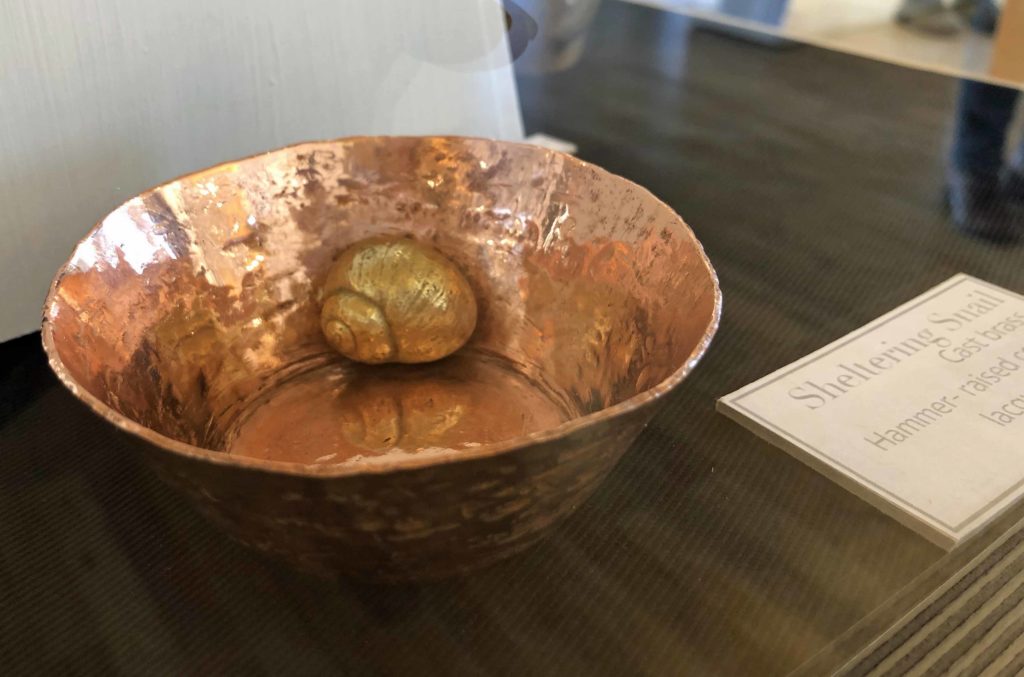 Copper bowl at On wing and shore exhibition at Durlston
