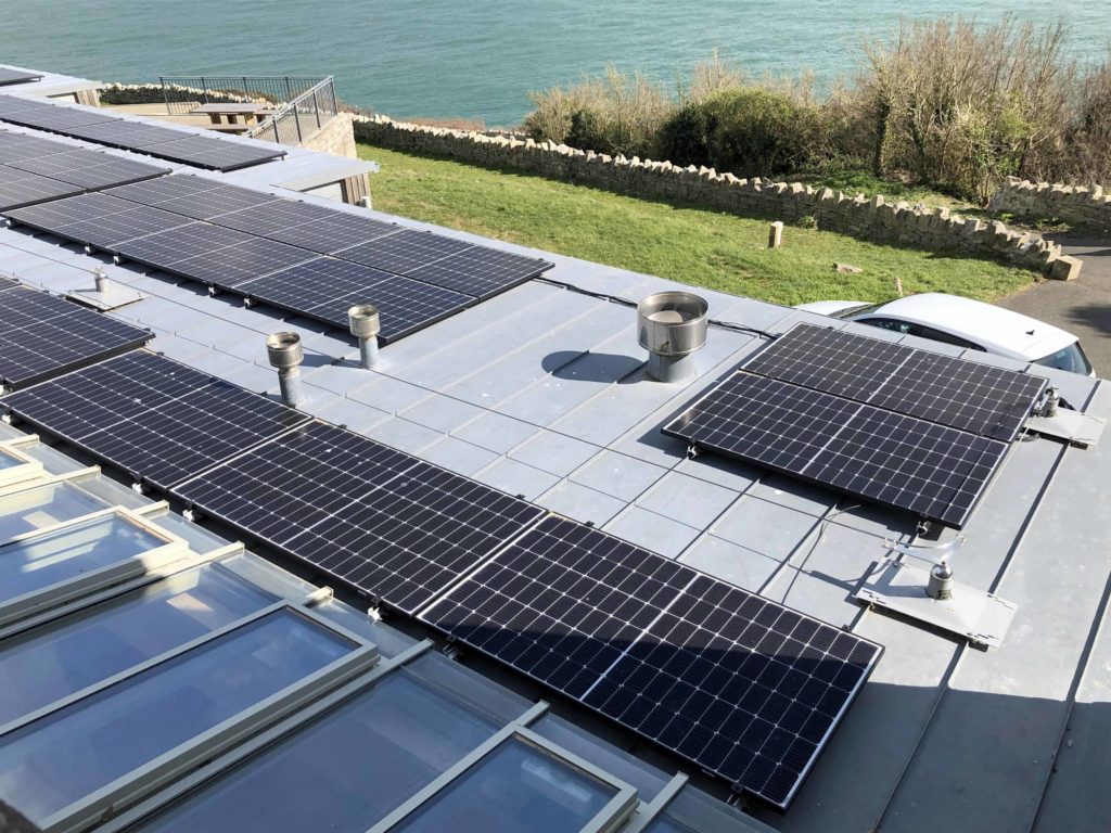 Solar panels on roof of gallery at Durlston 