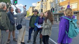 People undertaking a survey of swifts in Swanage