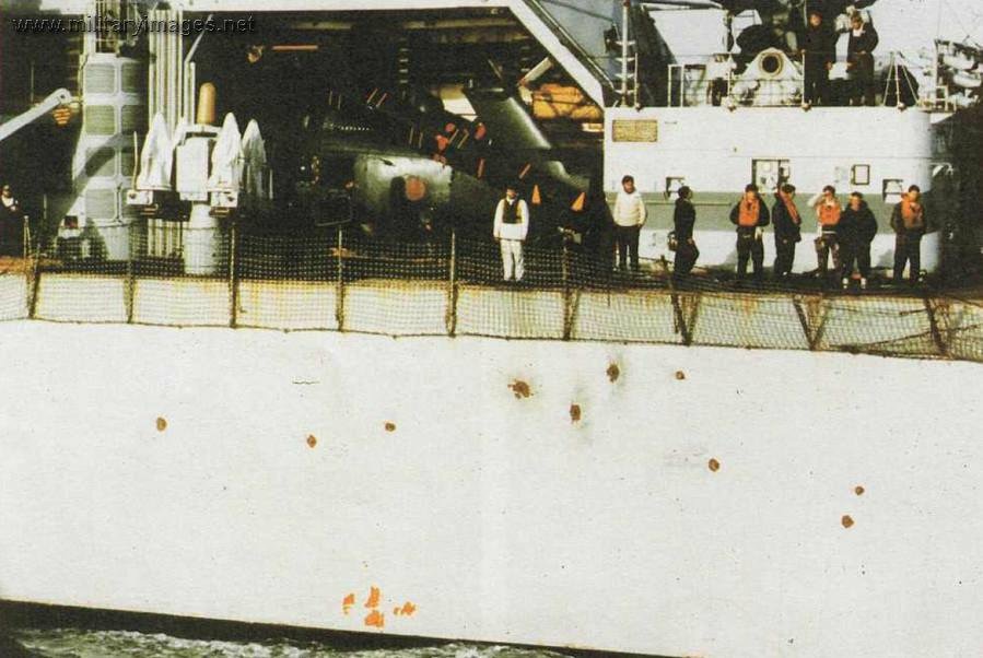 HMS Antrim, cannon damage, 1982