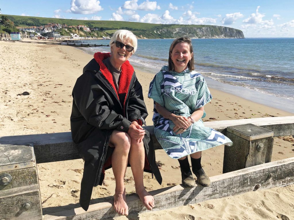 Deborah Paige and Claire Hodgeson on Swanage Beach