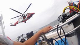 Rescue of diver by coastguard helicopter and Swanage Lifeboat