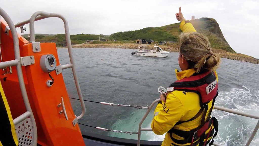Rescue of kayak by Swanage Lifeboat at Kimmeridge