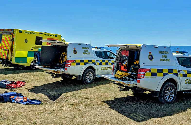 ambulance and coastguard vehicles at Kimmeridge
