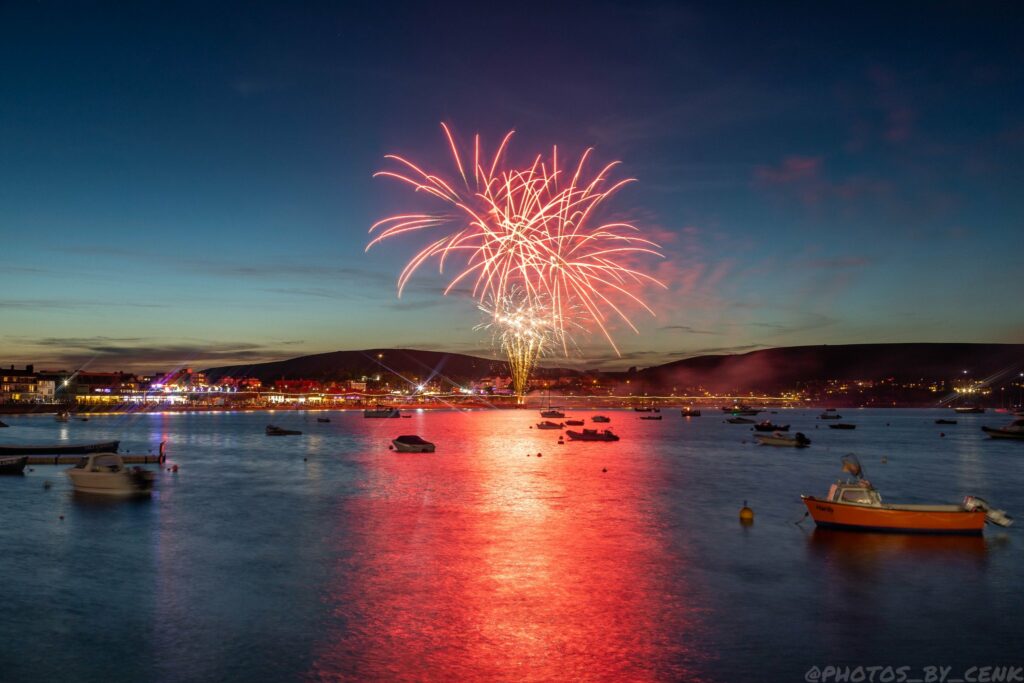 Carnival fireworks across Swanage Bay