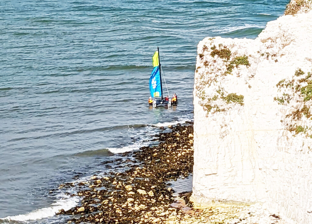 Catamaran in trouble at Old Harry Rocks