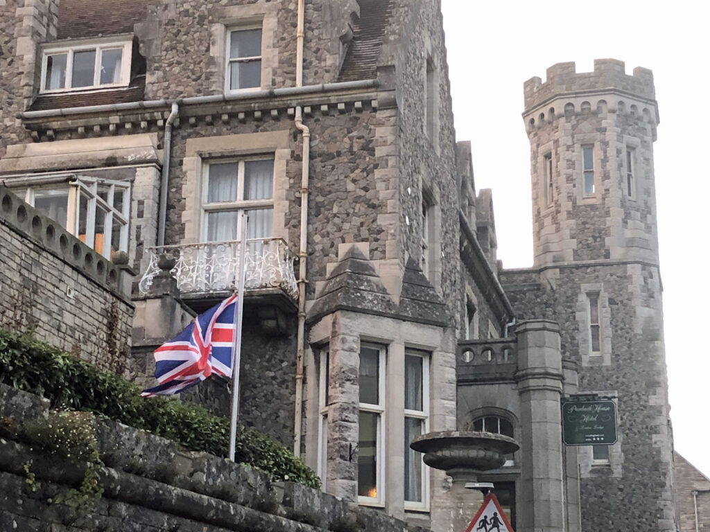 Purbeck House Hotel Flag at half mast after death of Queen