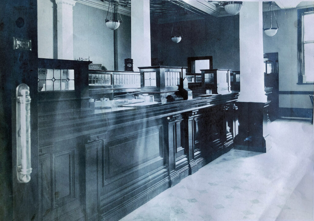 Inside Lloyds Bank with original counter
