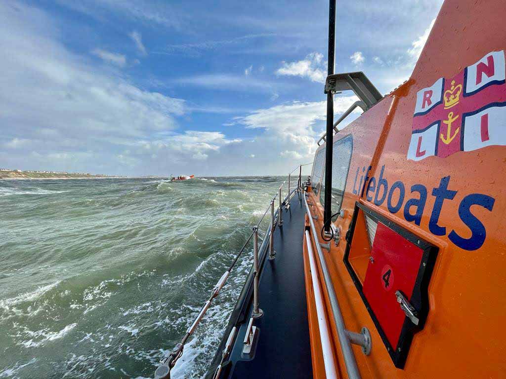 Swanage Lifeboat out in rough sea conditions