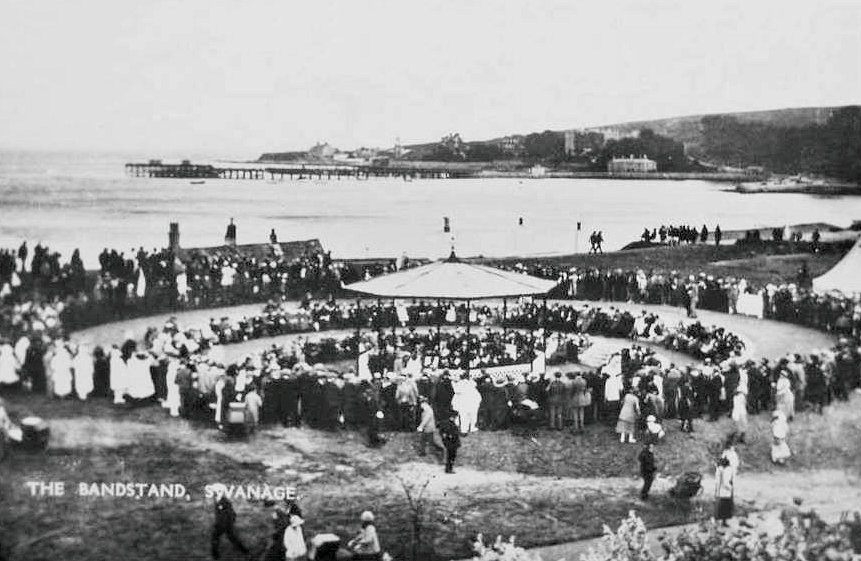 A postcard showing the opening of Swanage Bandstand in 1923