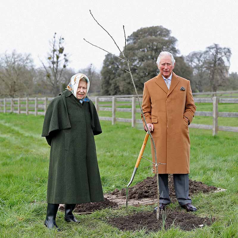 The Queen and Prince of Wales planting a tree at Windsor